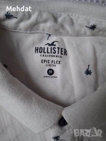  Мъжка поло тениска Hollister Epic Flex - Размер M - Бяла с палми , снимка 2 - Тениски - 54375406