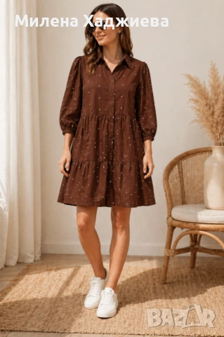 Кафява рокля на точки – размер С/М