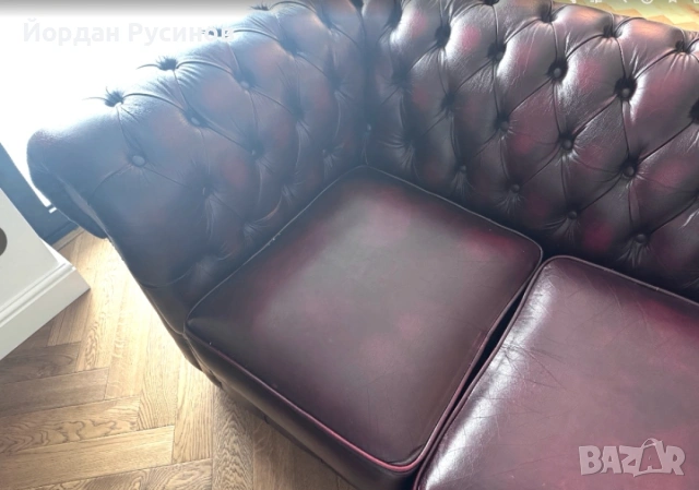 Честърфийлд кожен диван Chesterfield ОРИГИНАЛЕН, снимка 5 - Дивани и мека мебел - 55139189