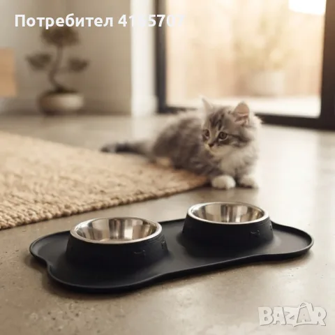 Двойна купа за домашни любимци, с неръждаеми купички и противоплъзгаща силиконова основа, снимка 2 - За кучета - 55302238