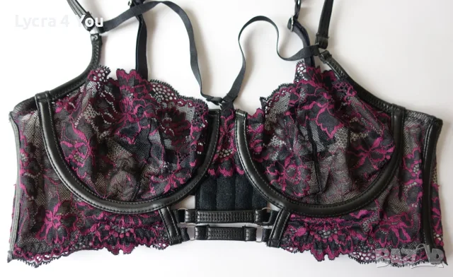 Hunkemoller 75B/C луксозен сутиен с меки дантелени чашки и кожени елементи., снимка 2 - Бельо - 55418552