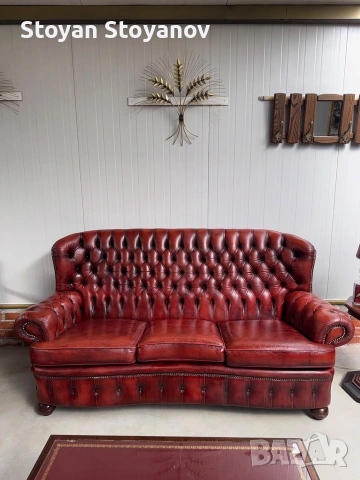Chesterfield/Честърфилд Класически кожен диван – Бордо, снимка 7 - Дивани и мека мебел - 55281594
