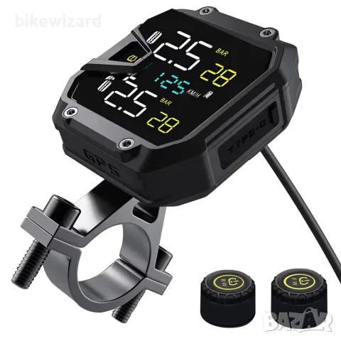 TPMS монитор за налягане в гумите за мотоциклет,GPS киломртраж LCD USB 12V  НОВО