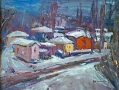 Картина, пейзаж, къщи, худ. Ал. Димитров, 1980-те год., снимка 2