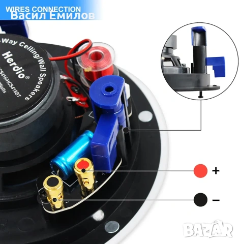 Herdio 4" Bluetooth таванни високоговорители 320 вата, 2-лентови, снимка 10 - Bluetooth тонколони - 53961009