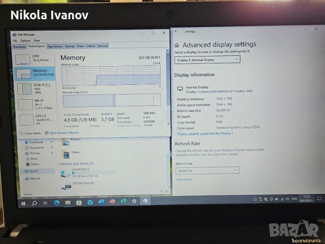 Lenovo ThinkPad E540 | 15.6 inch | Intel i3 4000M 2x2.40 Ghz | 8GB RAM | 1TB HDD | 1 ч. батерия | HD, снимка 8 - Лаптопи за дома - 54900218