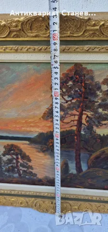 🌲 ВПЕЧАТЛЯВАЩ СКАНДИНАВСКИ ПЕЙЗАЖ – МАСЛЕНА ЖИВОПИС В БОГАТА ДЕКОРАТИВНА РАМКА 🇸🇪🎨, снимка 17 - Антикварни и старинни предмети - 55304511