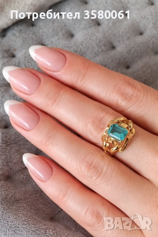 Коктейлен златен пръстен 18К с син топаз , снимка 3 - Пръстени - 53748478