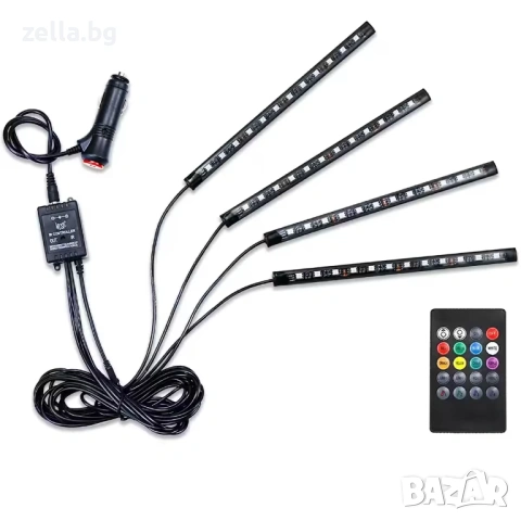 Комплект RGB амбиентно осветление за кола – 4 LED ленти по 22 см, звуков сензор, IP65 10265, снимка 3 - Аксесоари и консумативи - 54662084