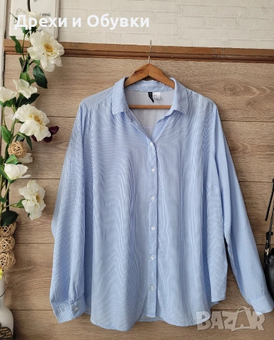 Дамска риза бяло и синьо райе H&M , снимка 4 - Ризи - 54566026