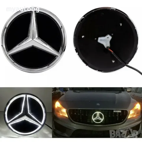 LED светеща стъклена емблема Mercedes-Benz 185 мм – W213 / W205, снимка 6 - Аксесоари и консумативи - 55554818