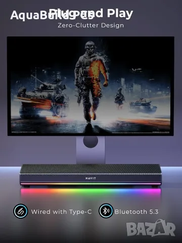 Havit PC Bluetooth 5.3 саундбар 20W RGB високоговорители , снимка 7 - Тонколони - 55529992