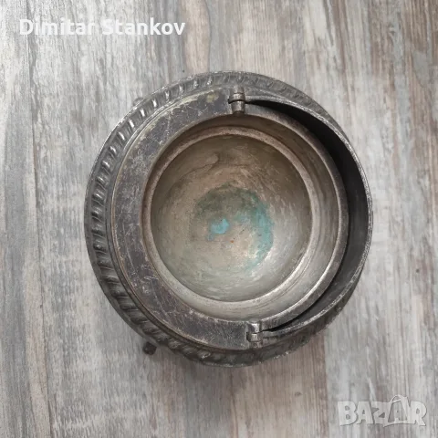 Стар съд за хайвер сладко с похлупак посребрен , снимка 3 - Антикварни и старинни предмети - 55654918
