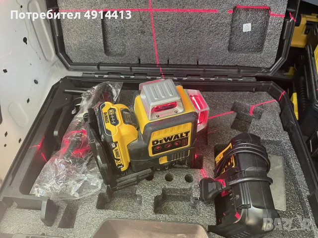 Лазерен нивелир DeWALT с 3 лъча с 1 батерия и зарядно, 12 V, 2 Ah, 30 м, 50 м, 0.3 мм/м, DCE089D1R, снимка 4 - Измервателни инструменти - 55621431