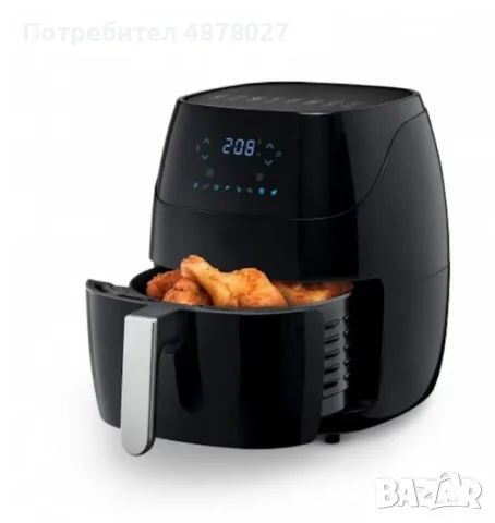 Фритюрник AirFryer Voltz, 1500W, 5л., Горещ въздух, Таймер, до 200°C, Черен, 2 ГОДИНИ ГАРАНЦИЯ