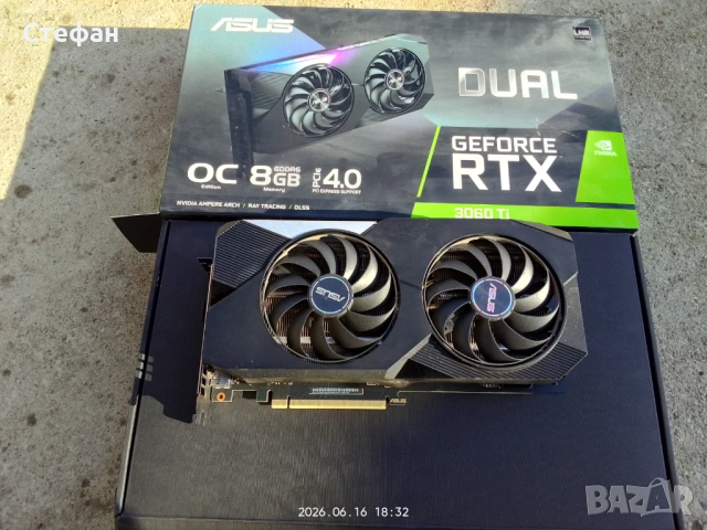 Asus dual Geforce RTX 3060 TI 8GB 8-pin , снимка 2 - Видеокарти - 54936346