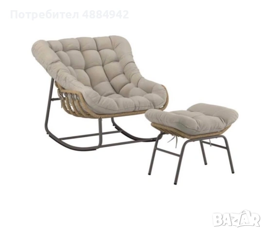 Чисто нов градински стол с табуретка, снимка 2 - Градински мебели, декорация  - 55269354