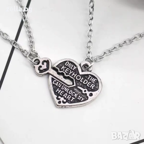 Комплект колиета за двойки и най-добри приятели (BFF), Сърце и Ключ, Сребристи, Цинкова сплав 10051, снимка 8 - Колиета, медальони, синджири - 54656833