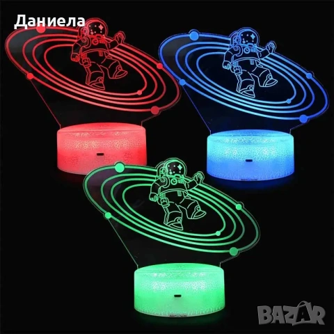 Детска нощна декоративна лампа 3D, Космонавт, променящи се цветове, 20 см, снимка 3 - Други - 55266556