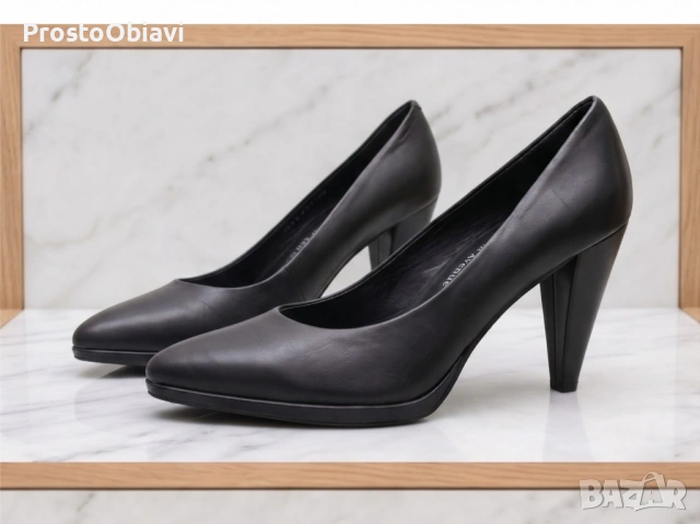 Заглавие: Елегантни черни обувки 5th Avenue от ЕСТЕСТВЕНА КОЖА – Размер 40 (Като нови, Дезинфекциран, снимка 3 - Дамски обувки на ток - 54647779