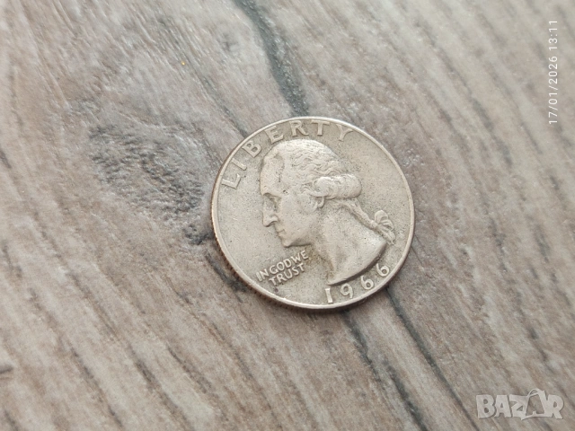 Монета 1966 Съединени Щати Washington Quarter - 25 Cents, снимка 4 - Нумизматика и бонистика - 54662930