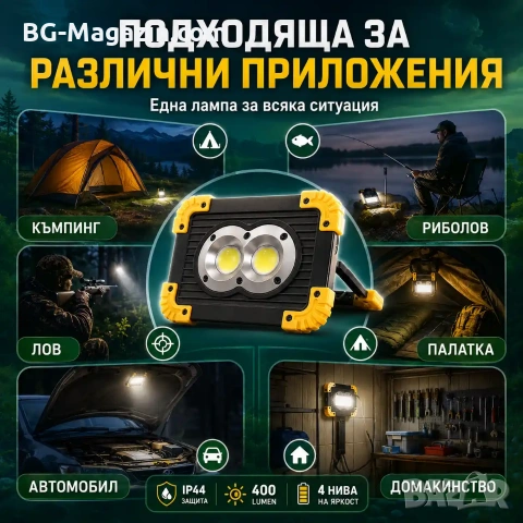 Мощна акумулаторна преносима къмпинг лампа осветление LED фенер за лов риболов палатка туризъм силна, снимка 5 - Къмпинг осветление - 51016984