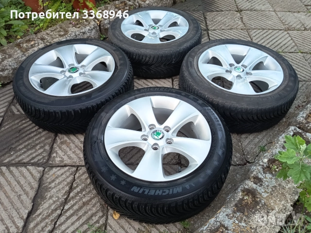 Оригинални джанти Шкода Йети Октавия 16" 5х112 с гуми Skoda YETI OCTAVIA 5x112 Michelin 205/55/16, снимка 5 - Гуми и джанти - 55285664