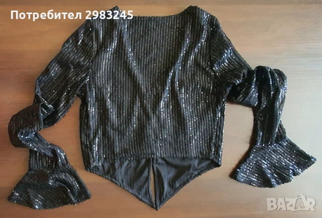 Черно болеро с черни пайети, снимка 2 - Туники - 54728896