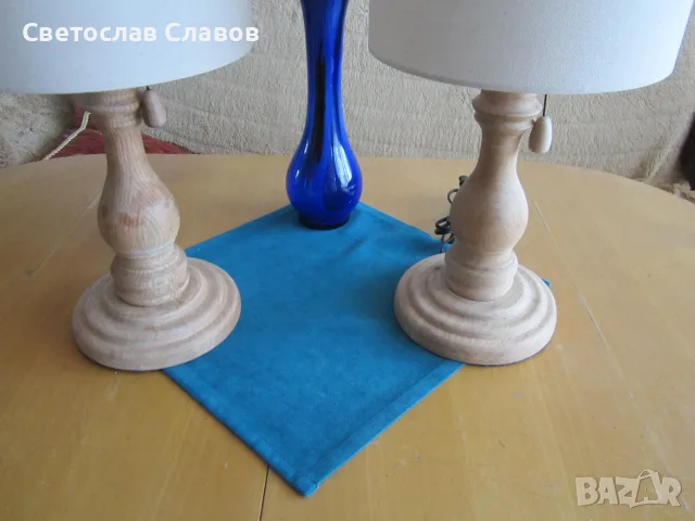 Комплект настолни /нощни/ лампи от стругован дъб, снимка 2 - Настолни лампи - 55359681