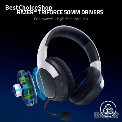 Razer Kaira - Двойни безжични PlayStation 5 слушалки TriForce Titanium 50 мм драйвери, снимка 8 - Слушалки за компютър - 55166773