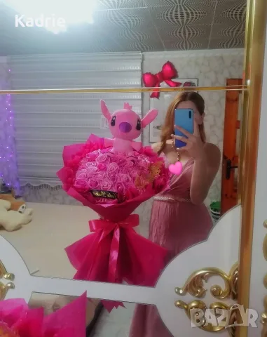 вечен букет от 51🌹 стич🎀, снимка 4 - Романтични подаръци - 55579306
