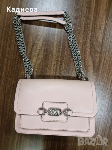 Оригинална чанта от естествена кожа Michael Kors Heather Large Shoulder Bag –Pink, снимка 2 - Чанти - 55412935