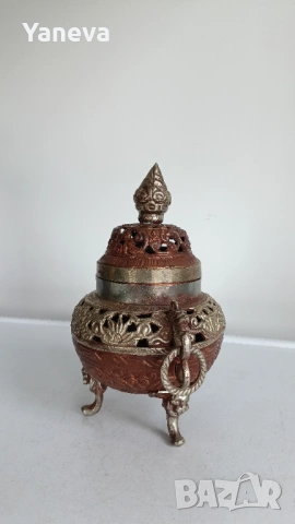 Тибетска , антична кадилница (съд за тамян), изработена от мед и месинг. , снимка 6 - Декорация за дома - 54151355