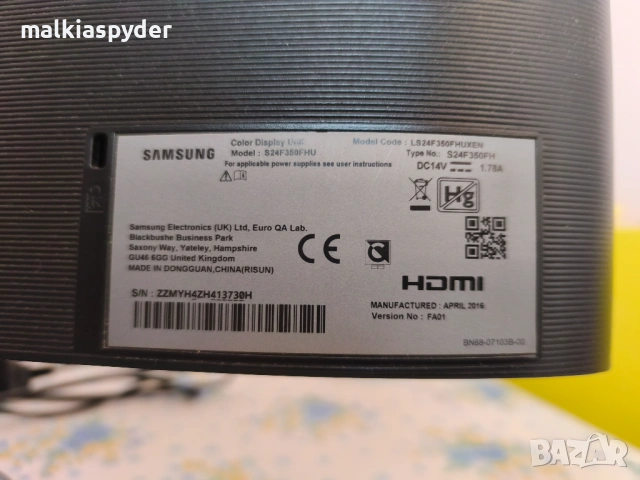 Монитор Samsung S24F350FHU 24" 1920 x 1080 pixels Full HD. Цена 120лв, снимка 3 - Монитори - 54074498