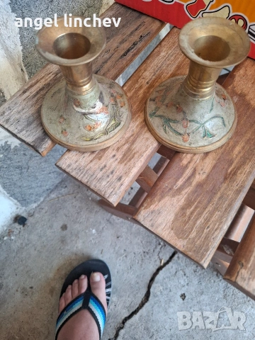 стари месенгови свешници два броя 30 евро, снимка 2 - Антикварни и старинни предмети - 54678235
