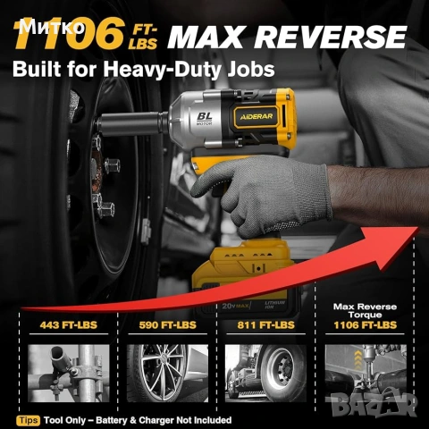 20V безжичен ударен гайковерт за батерия DeWalt, 1500Nm (1106 Ft-Lbs) 1/2" безчетков ударен пистолет, снимка 4 - Винтоверти - 55102968