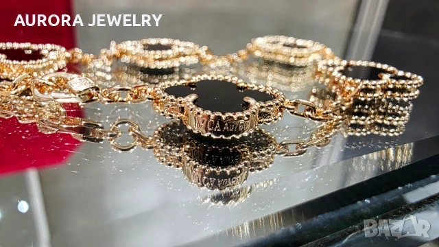 Van Cleef & Arpels VCA 5 Motifs Rose Gold Black Onyx Vintage Alhambra Дамска Гривна, снимка 6 - Гривни - 54062454