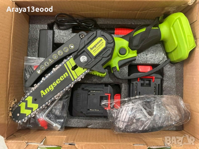 ANGSEEN 6” Акумулаторна Мини Резачка 850W с 2 Батерии и 2 Вериги - Компактна Електрическа Резачка, снимка 2 - Градински инструменти - 54666571