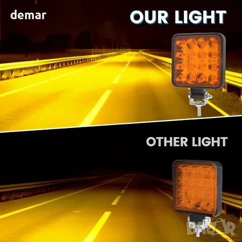4 броя LED прожектори 4x4, Ултра ярки квадратни фарове 8,5 см, 12V, снимка 5 - Части - 55554951