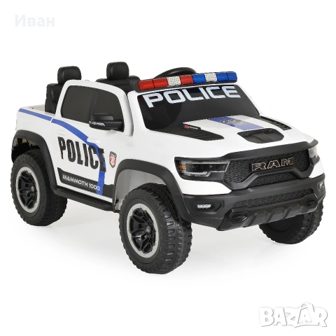 ТОП ЦЕНАНОВО!Акумулаторен джип RAM POLICE WHITE с 12V батерия,EVA гуми,сигнални светлини,дистанно