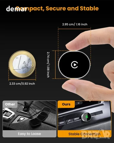 BANKKY безжичен CarPlay адаптер за iPhone, Dongle за iOS 10+ и 2016+ с кабел, снимка 5 - Аксесоари и консумативи - 55510909