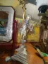 Уникална барокова лампа от 20 те години на миналия век.Направена е от антикварен свещник с абажурu, снимка 11