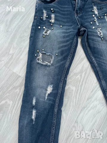 Дамски дънки Hand Work Denim XS/38 с перли и накъсани елементи, снимка 2 - Дънки - 55511000