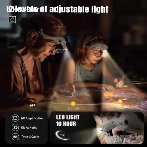 Лупи ARTDOT с 4 LED светлини с регулируема яркост + различни увеличителни стъкла НОВО, снимка 4 - Други инструменти - 54544857