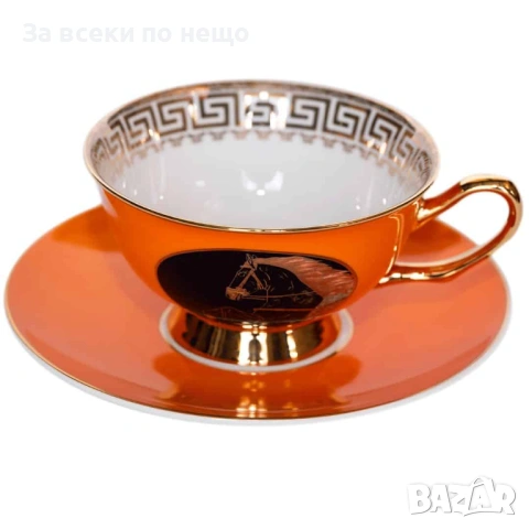 Комплект чаша с чинийка, Златист орнамент Код P2136, снимка 2 - Сервизи - 54159884