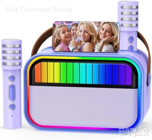 Нова Детска караоке машина Ankuka Bluetooth с 2 микрофона и диско светлини