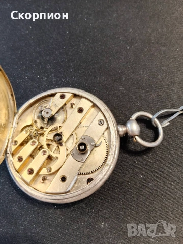 Швейцарски СРЕБЪРЕН джобен часовник 1900г. с ключе - 10 РУБИНА ПРОМОЦИЯ, снимка 15 - Джобни - 48362081