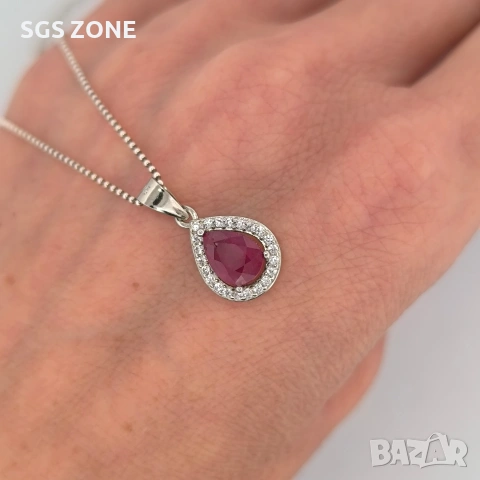 ДЕЛИКАТЕН СРЕБЪРЕН ВИСУЛКА С РУБИН от Тайланд., снимка 4 - Колиета, медальони, синджири - 54832852