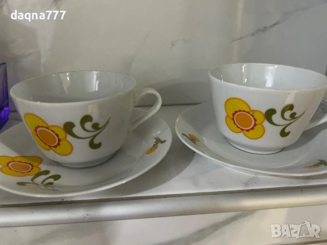 Сет от 2 чаши с чинийки от 70-те години ГДР, снимка 4 - Чаши - 54261641