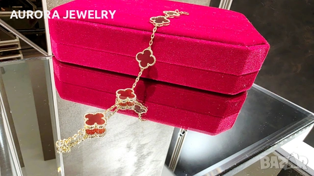 Van Cleef & Arpels VCA 5 Motifs Gold Red Carnelian Vintage Alhambra Дамска Гривна, снимка 5 - Гривни - 54422179